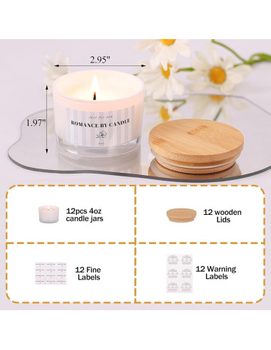 12 Tarros de Vidrio para Hacer Velas 4oz REISEN con Accesorios