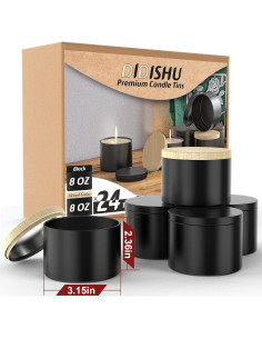 Kit de 24 Latas de Vela Vacías DIDISHU 226g Negro y Madera 2