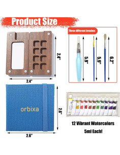 Set de Acuarela Portátil Orbixa - 12 Colores y Paleta de Nogal 2