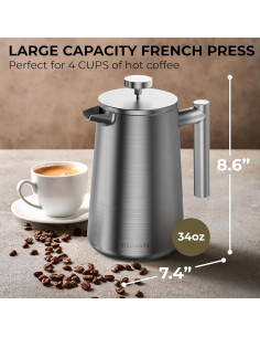 Cafetera Prensa Francesa Stellagro Acero Inoxidable 1L Doble Pared 2
