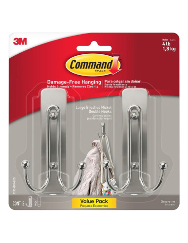 Ganchos Dobles de Pared Command Grande Niquel Cepillado 1.81 kg