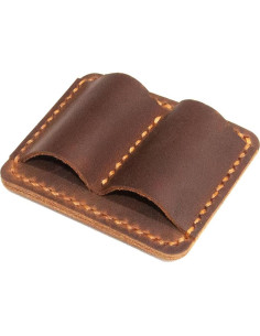 Soporte de bolígrafo de cuero marrón hecho a mano con clip 2