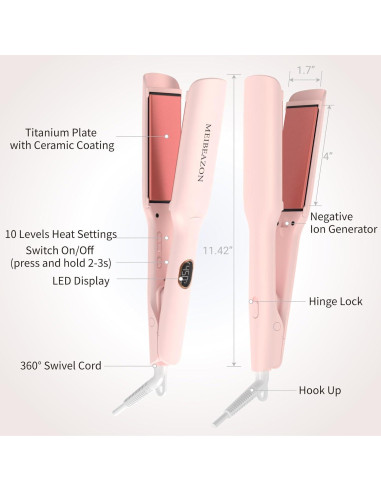 Plancha de Pelo MEIBEAZON MS-02 Cerámica 1.7" Iónica Rosa