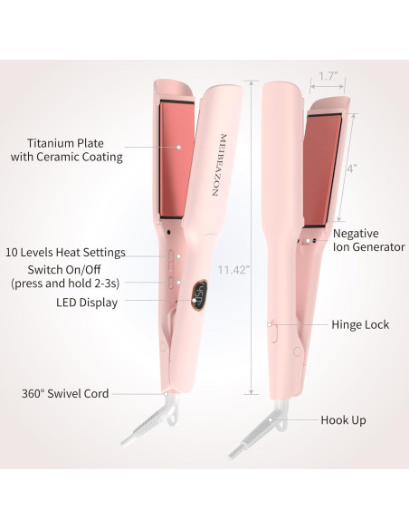 Plancha de Pelo MEIBEAZON MS-02 Cerámica 1.7" Iónica Rosa