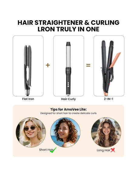 Plancha de Cabello 2-en-1 AmoVee Doble Voltaje 1 Pulgada Negro Plancha de Cabello 2-en-1 AmoVee Doble Voltaje 1 Pulgada Negro