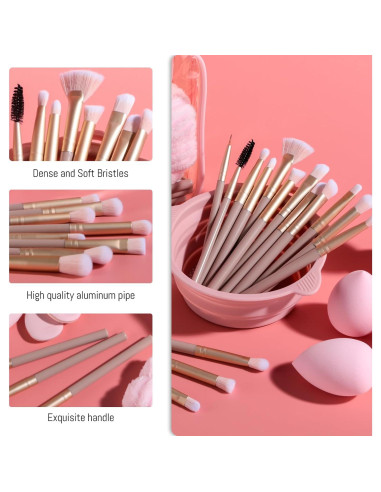 Conjunto de Brochas de Maquillaje BS-MALL 34 Pcs con Estuche Rosado