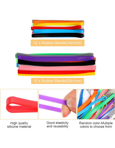 24 Bandas de Silicona Coloridas Quilax - 2 Tamaños, 12 Colores