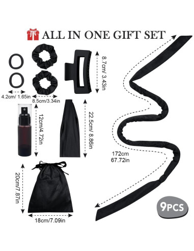 Juego de Rizado Sin Calor ewinever 9 Piezas Diadema Negro