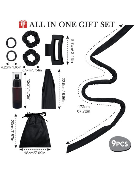 Juego de Rizado Sin Calor ewinever 9 Piezas Diadema Negro