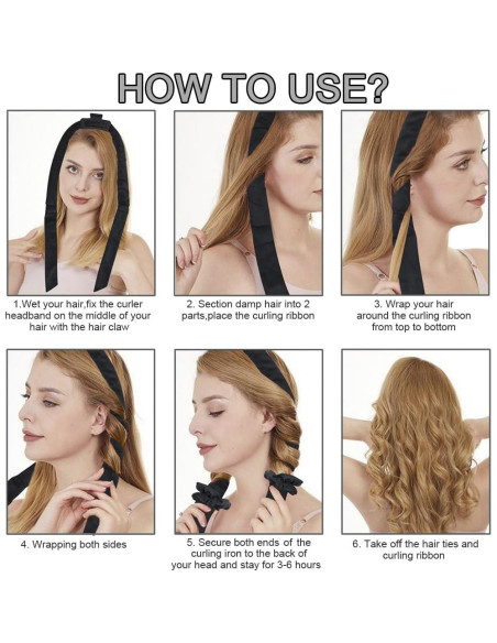 Juego de Rizado Sin Calor ewinever 9 Piezas Diadema Negro