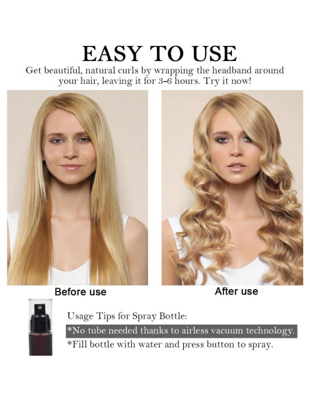 Juego de Rizado Sin Calor ewinever 9 Piezas Diadema Negro