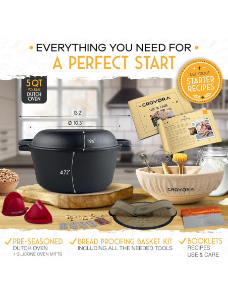Horno de Hierro Fundido Crovora 5L Pre-Sazonado para Pan Horno de Hierro Fundido Crovora 5L Pre-Sazonado para Pan