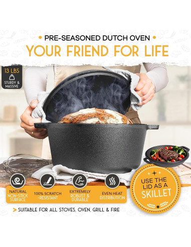 Horno de Hierro Fundido Crovora 5L Pre-Sazonado para Pan