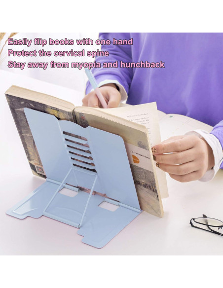 Soporte de Libro Ajustable MSDADA de Metal Azul Claro