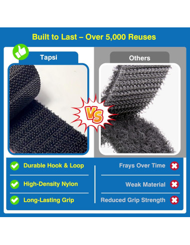 8 Tiras Adhesivas de Gancho y Bucle Tapsi 8x3 cm Resistencia Alta