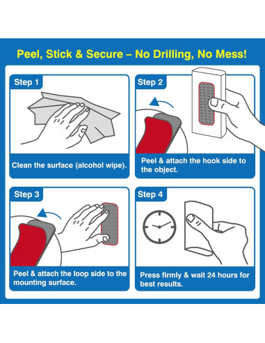 8 Tiras Adhesivas de Gancho y Bucle Tapsi 8x3 cm Resistencia Alta