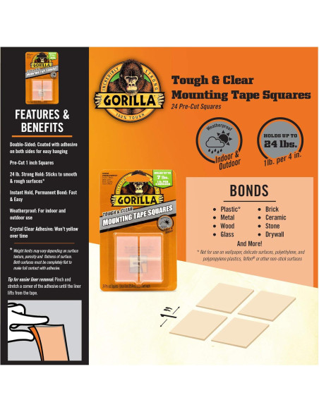 Cinta Doble Cara Gorilla Transparente 1" Cuadrados 2 Pzs