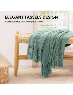 Manta Chenille RECYCO 127x152 cm Salvia con Flecos 2