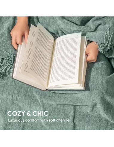 Manta Chenille RECYCO 127x152 cm Salvia con Flecos