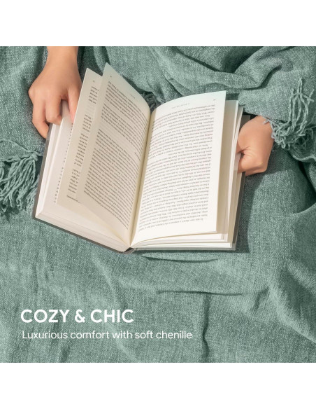 Manta Chenille RECYCO 127x152 cm Salvia con Flecos