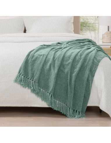 Manta Chenille RECYCO 127x152 cm Salvia con Flecos