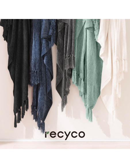 Manta Chenille RECYCO 127x152 cm Salvia con Flecos