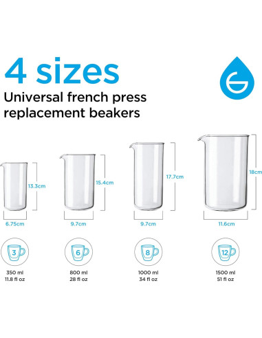 Vaso de Repuesto GROSCHE 1000 ml Vidrio Borosilicato Prensa Francesa