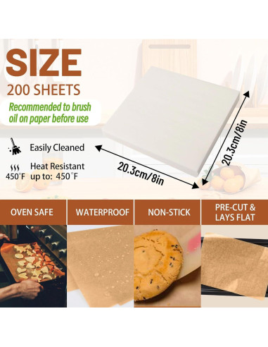 200 Hojas de Papel Pergamino Tikxlafe 20x20cm Anti-adherente