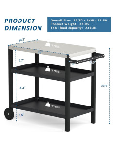 Carro de Asado TORVA 3 Niveles Superficie Panal Negro 2