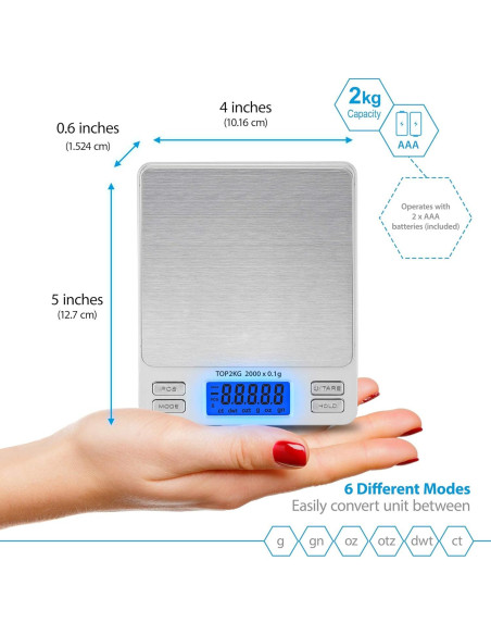Báscula Digital de Bolsillo Smart Weigh 2000g x 0.1g LCD