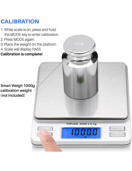 Báscula Digital de Bolsillo Smart Weigh 2000g x 0.1g LCD