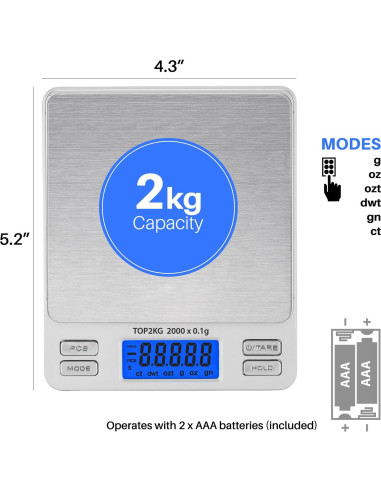 Báscula Digital de Bolsillo Smart Weigh 2000g x 0.1g LCD