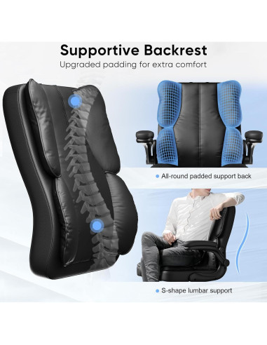 Silla de Oficina Ergonómica Kensaker KLBY619 Negra con Soporte Lumbar