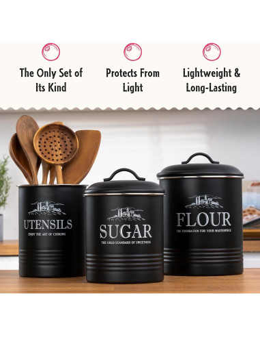 Set de 3 Latas Negras Herméticas para Cocina - noonberry