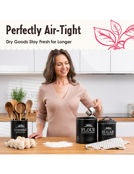 Set de 3 Latas Negras Herméticas para Cocina - noonberry