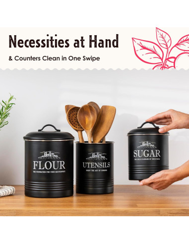 Set de 3 Latas Negras Herméticas para Cocina - noonberry