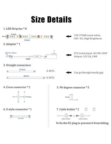 Kit de Iluminación Bajo Gabinete WOBANE 8 Piezas LED 1200lm 2700K