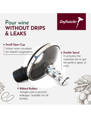 Aireador de Vino OxyTwister 2 en 1 - Vertedor Antigoteo
