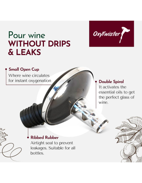Aireador de Vino OxyTwister 2 en 1 - Vertedor Antigoteo