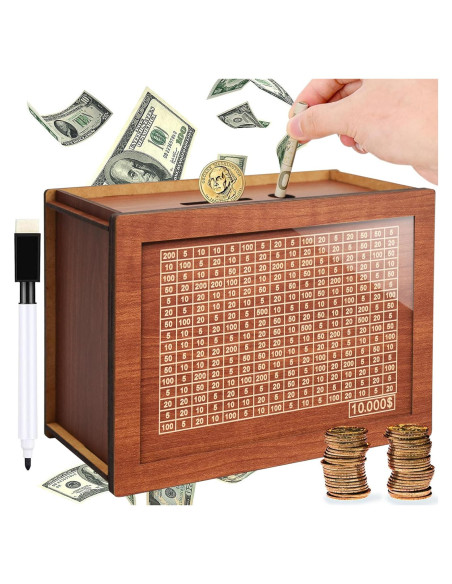 Caja de Ahorros de Madera YOSICHY con Objetivo $10000