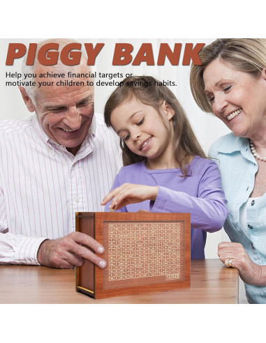 Caja de Ahorros de Madera YOSICHY con Objetivo $10000