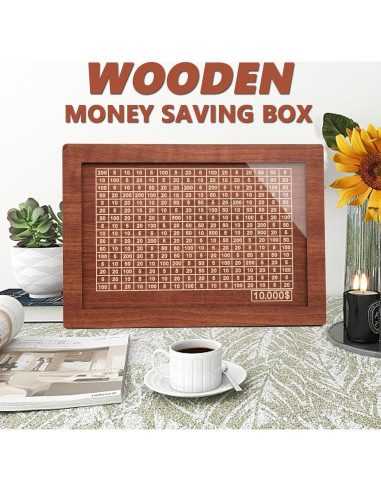 Caja de Ahorros de Madera YOSICHY con Objetivo $10000