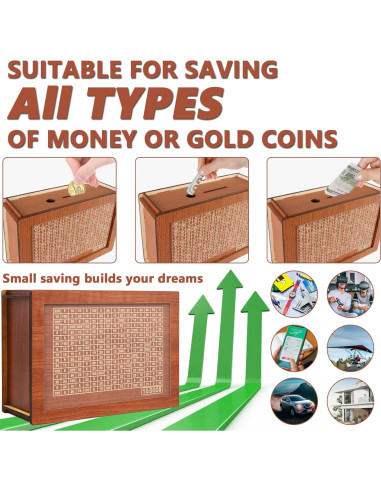 Caja de Ahorros de Madera YOSICHY con Objetivo $10000