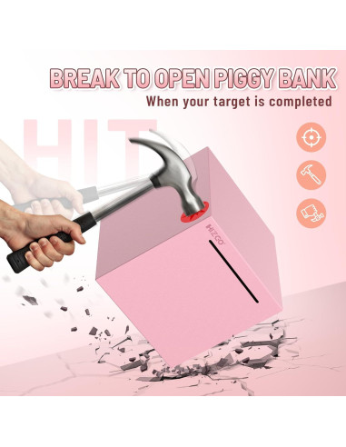 Alcancía Rosa Inabrible de Acero Inoxidable Hizgo 12 cm