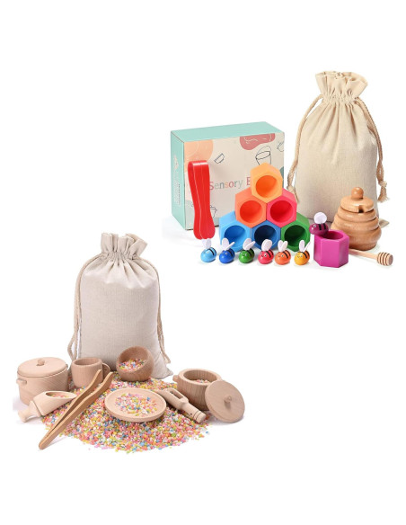 Caja Sensorial Montessori y Waldorf - Juguetes de Madera para Niños