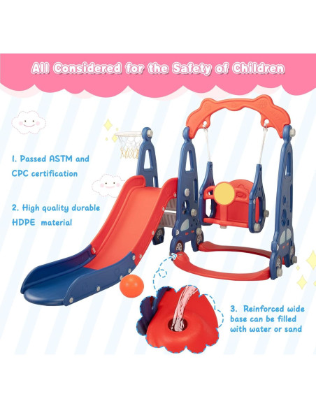 Juego de Escalera y Tobogán 3 en 1 Nyeekoy Rojo