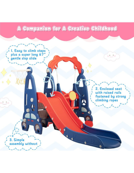 Juego de Escalera y Tobogán 3 en 1 Nyeekoy Rojo
