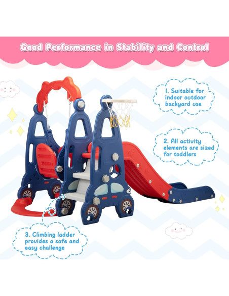 Juego de Escalera y Tobogán 3 en 1 Nyeekoy Rojo