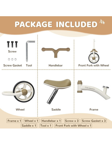 Bicicleta de Equilibrio BALINGE 8" Caqui Asiento Ajustable