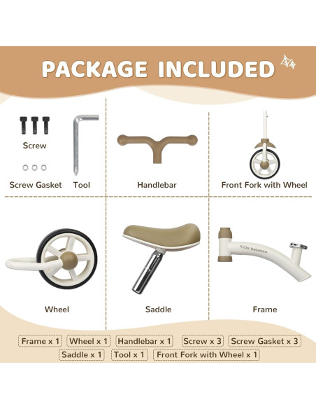 Bicicleta de Equilibrio BALINGE 8" Caqui Asiento Ajustable